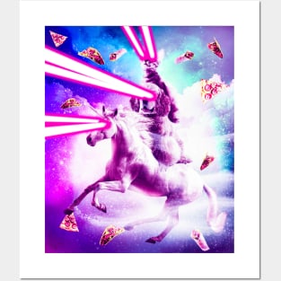 Laser Eyes Space Cat Riding Dog, Unicorn - Rainbow Posters and Art